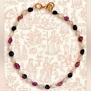 Natural Ruby & Rose Quartz In Gold Plated Necklace For A Lover's Need To Heal